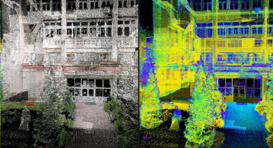 Façade close-up RGB vs intensity
